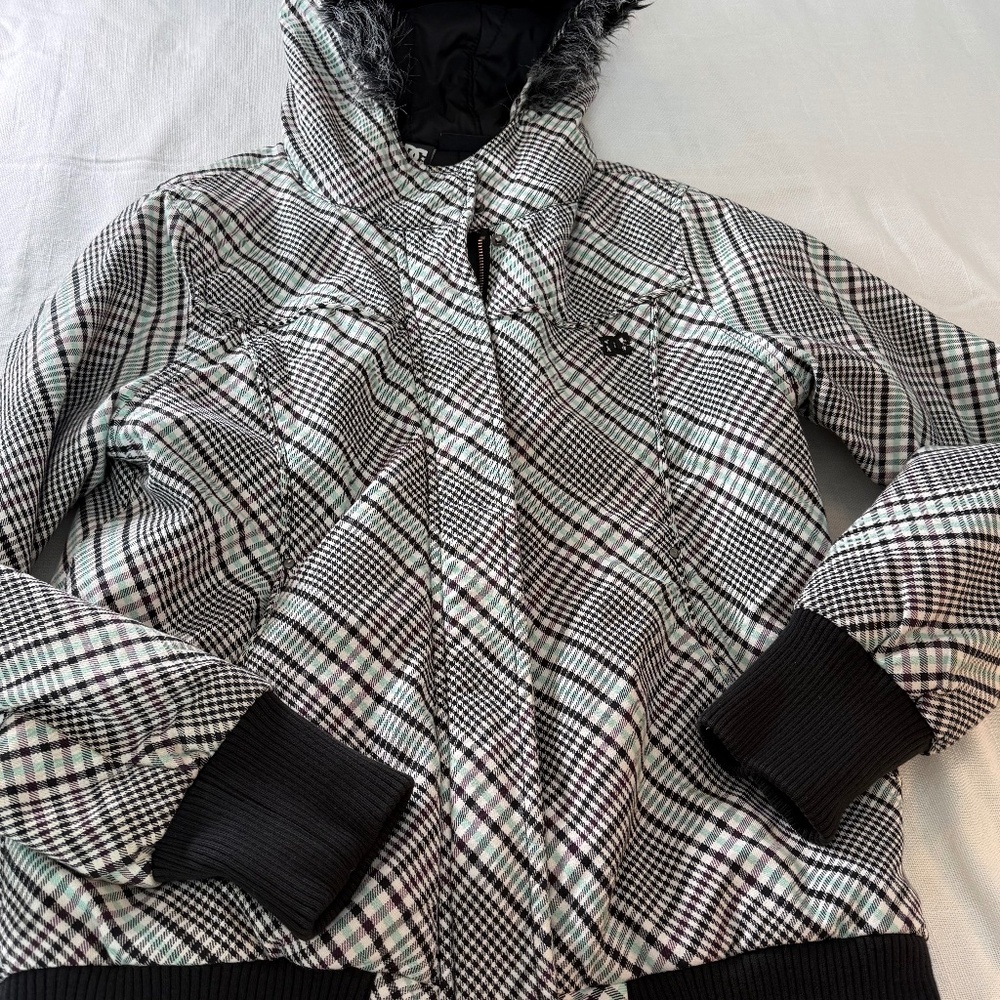 DC Shoe Company Plaid Hooded Jacket - Black & Mint Green